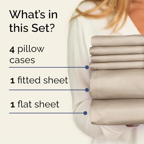 Image of Cal King 6 Piece Bed Sheet Set - Comfy, Breathable & Cooling Sheets - Cream | Ultra-Soft Hotel Luxury Bedding Set with 8-16 Inch Deep Pockets, 1 Flat & 1 Fitted Sheet & 4 Pillowcases, Wrinkle & Fade Free