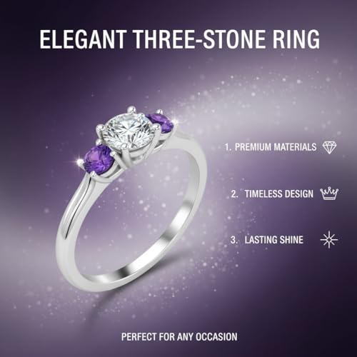 Image of Choose Your Gemstone Classic Three Stone Ring 925 Sterling Silver Round Shape 3 Stone Engagement Rings Everyday Jewelry Wedding Jewelry Handmade Gifts for Wife US Size 4 to 12