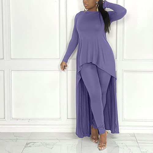 Linen Sets for Women 2 Piece Suit Pants Long Sleeve Maxi Dress and Wide Leg Pant Outfits2