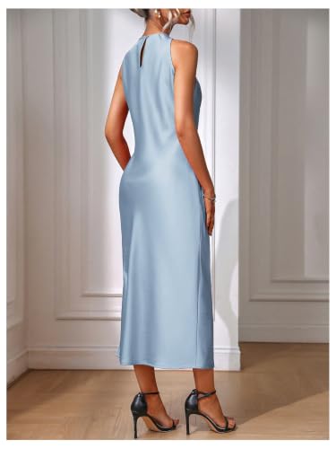 Image of Floerns Women's Elegant Crew Neck Maxi Slit Cocktail Tank Wedding Dress | Boat Neck, Side Slit, Long, Party, Cocktail, Formal, Rehearsal Dinner Guest Midi Dress