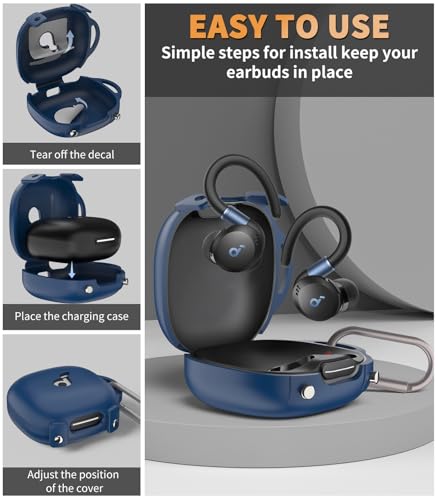 Image of for[Newest Secure Lock] Soundcore Sport X20 Case Cover, Soft Silicone Protective Scratch Resistant Logo Visible Design Cover for Soundcore Sport X20 by Anker Charging Case with Carabiner-Blue