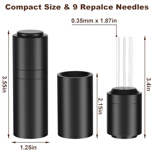 TIVERAIN WDT Espresso Distribution Tools Espresso Stirrer Tool WDT Coffee Distributor for Barista Espresso Machine Accessories 9*0.35mm Espresso Grounds Stirrer with Extra 9 Replaceable Needles,Black