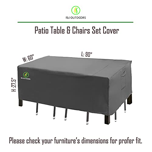 F&J Outdoors Patio Table And Chairs Cover, Waterproof Uv Resistant Fits Large Rectangular/Oval Outdoor Furniture Set, Grey, 90" W X 60" D X 27.5" H #TOP6