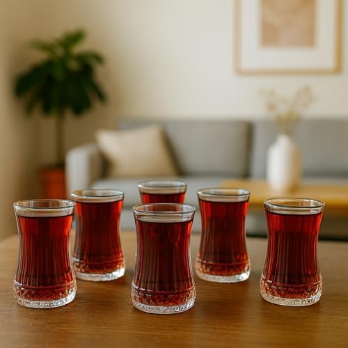 6’lı Kristal Desenli Cam Çay Bardağı Seti – 160 ml İnce Belli Modern Tasarım – Isıya Dayanıklı Cam Bardak – Şık ve Zarif Sunum İçin Çay ve Kahve Bardağı - Görsel 2