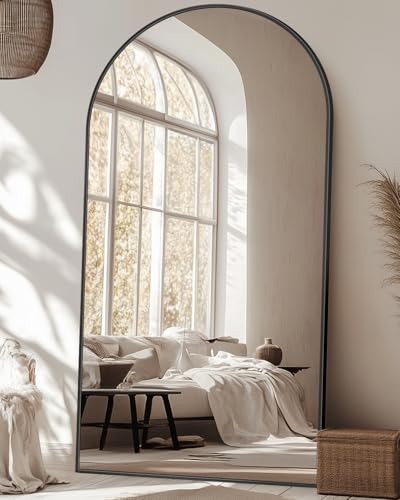 Antok Full Length Mirror, 78"x38" Floor Mirror with Stand, Black, Arched