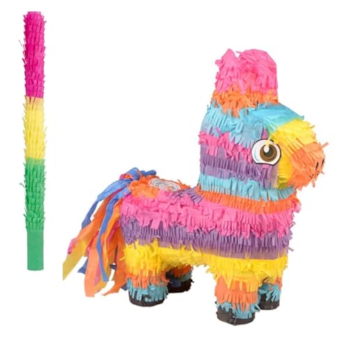 AM ANNA Small Rainbow Donkey Pinata Bundle with a Bat Mexican Piñata Perfect for Kids Birthday Party Cinco de Mayo Party Decoration Mexican Fiesta 34 * 10 * 40cm(L W H) (Donkey)