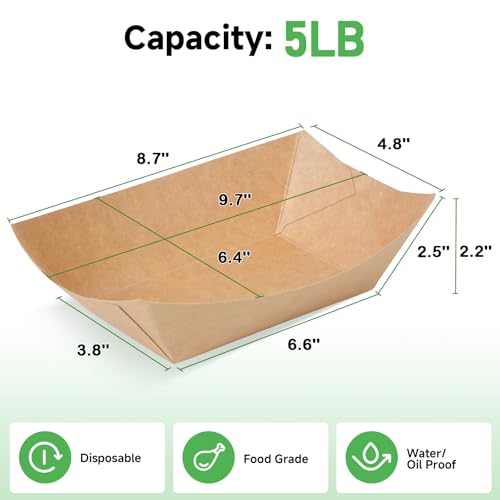 Disposable Kraft Paper Food Trays 5lb 200 Count, Oil Leak Proof Paper Food Boats & Hot Dog Trays, Disposable Serving Boats for Gameday, BBQ, Party, Burgers, Tacos, Fries by Sowinvent - Image 2