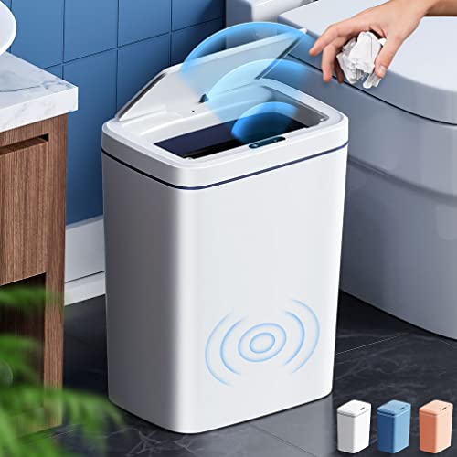 Automatic Trash Cans Touchless, 4.2 Gallon Trash Can Motion Sensor, Smart No Touch Trash Can Sensor, Waterproof Narrow Electric Garbage Cans For Kitchen, Bathroom, Bedroom, Living Room, Office, White #TOP1