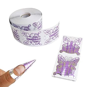 Tvoip 100Pcs/Pack Nail Forms Extension Tips Guide Extension French DIY Tool Acrylic UV Gel Nail Art Tools Builder Sticker Sculpting Butterfly