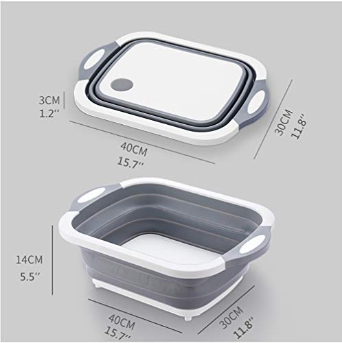 Collapsible Cutting Board, Foldable Wash Basin With Colander Portable Washing Sink Silicone Dish Tub For Camping, Outdoor, Bbq, Kitchen, Picnic, Hiking (Gray) #TOP3