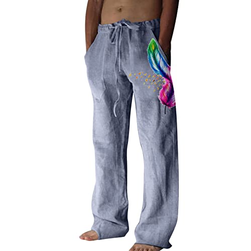 Pantalon décontracté homme en coton et lin de qualité avec poches et lacets
