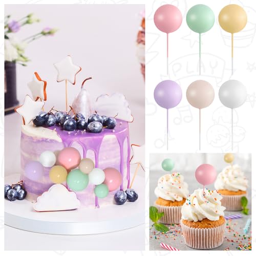 BOUBONI 138 Pcs Balls Cake Topper Decorations Balloon Cupcake Toppers Foam Multisize Cake Topper Balls for Birthday Party Wedding Anniversary(Multicolor)