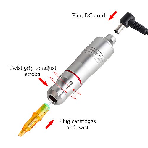 Rotary Pen Tattoo Machine —Professional Tattoo Pen Machine Quietly Japan Motor With Aluminum Frame For Tattooing,Tattoo Needle Cartridge,Tattoo Stencil Machine (Sliver) #TOP1