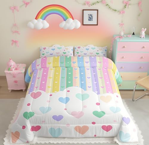 Feelyou Pretty Rainbow Bedding Set for Kids Boys Girls Colorful