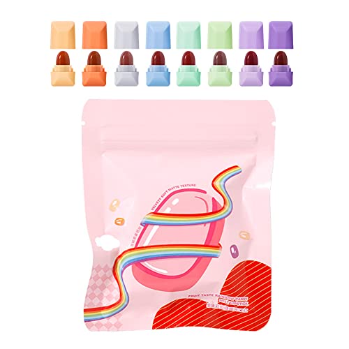 Mini Candy Lipstick Set, 8 Pcs Mini Candy Capsule Matte Lipstick Waterproof Long Lasting Moisturizing Lipstick High Color Nonstick Cup Rainbow Candy Lipstick Mini Size Makeup Gift for Girls and Women(Rainbow candy)
