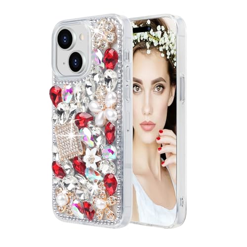 Losin Compatible with iPhone 13 Bling Diamond Case Sparkly Crystal Rhinestone for Women Girls Fashion Luxury Glitter Shiny Gemstone 3D and Flower Gemstone Soft TPU Back Cover