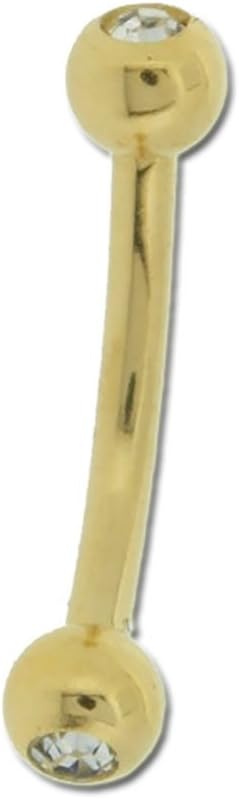 Gold Plated Eyebrow Piercing Ring with Clear Shiny Balls