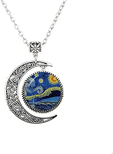 xinzhahi Van Gogh - Collana con ciondolo a forma di luna con pittura a olio in vetro, idea regalo per compleanno