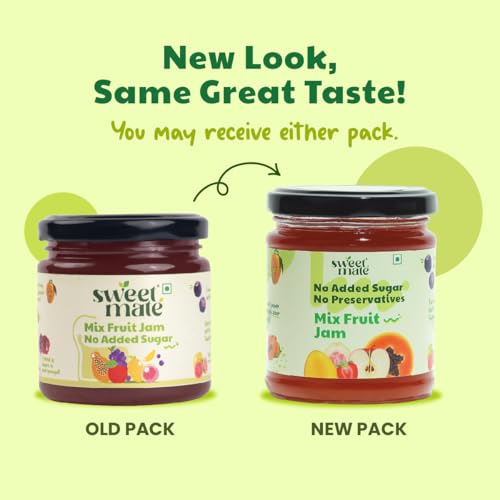Image of Sweetmate Mix Fruit Jam for Kids and Adults - (220g) | 100% Pure No Added Sugar | With Real Fruit Pulp | Naturally Sweetened | Diabetic and Keto Friendly | Delicious Jam (Pack of 2)