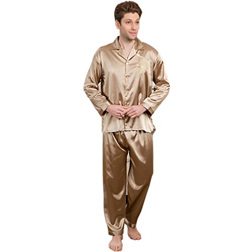 Mens Silk Satin Pajamas Set Sleepwear Loungewear Pyjamas PJS Long Sleeve 2PCS M016 M L XL