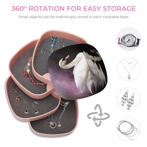 Boîte à bijoux rotative avec cygne imprimé pour coiffeuse - 5
