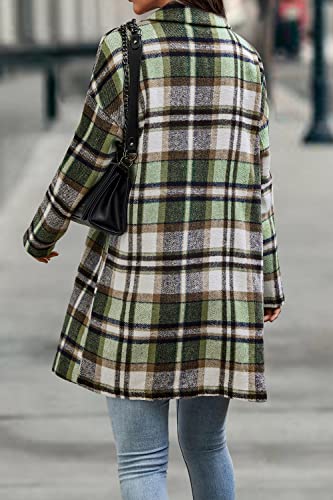 PRETTYGARDEN Women Plaid Shacket Jacket Trendy Fall Casual Button Wool Blend Tartan Trench Coat Winter Clothing with Pockets