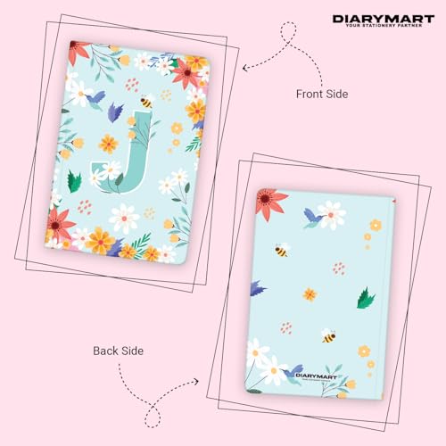 Image of Initial J Premium Soft Bound Notebook Diary for Girls and Women (B6, 90 GSM, 160 Ruled Pages) Floral Design Notebook Journal Diary