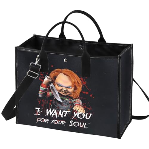 BWWKTOP Evil Doll Cosmetic Makeup Bag Murderous Toy Gifts I Want You For My Soul Zipper Travel Bags Killer Doll Merch, Black, 23cm (9.05inch) * 16.5cm (6.49inch)