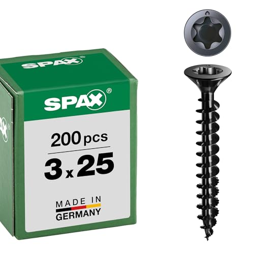 SPAX Universalschraube, Senkkopf, schwarz, T-STAR plus, Vollgewinde (3x25 mm 200 Stück) – Ansicht 1