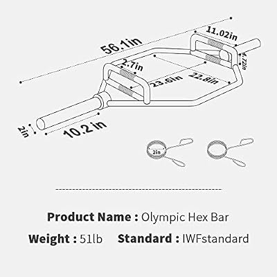 Olympic Hex Bar, Trap Bar With Solid Steel Sleeve Knurled Handles, Large Weight Capacity for Bodybuilding Training Squats, Deadlifts