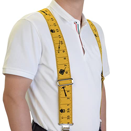 Aisenin Tape Measure Suspenders For Men 2” Wide X-Back Work Suspenders Elastic Adjustable(Yellow) #TOP1