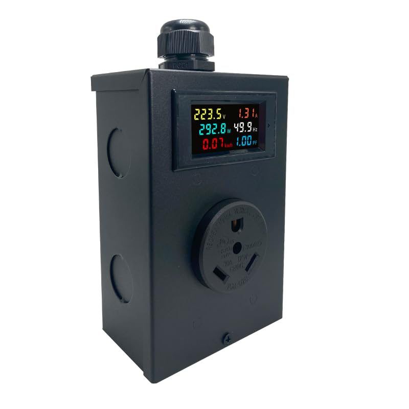 TT-30 Outlet Meter Box Installation Kit Assembly Required for Custom Application w/Box, Recepticle, LCD Meter, Screws, Cable Gland 110-240v Ampmeter, Voltmeter, Monitor Energy Usage