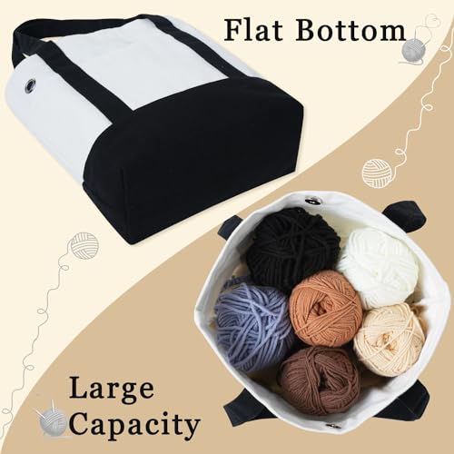 Image of Yarn Bag, Canvas Crochet Tote, Yarn Storage Organizer Holder for Crocheting, Crochet Accessories, Knitting Needles Project Bag, Portable Knitting Bags and Totes