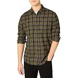 Amazon Essentials Men's Regular Fit Long-Sleeve Flannel Shirt, Soft Brushed Cotton, Lightweight yet Warm, Olive, Medium