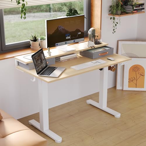 Image of Claiks Electric Standing Desk with 2 Drawers, 48 Inch, Natural