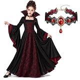 TaiXinYuly Disfraz de Vampiro para Niña,de Reina Vampiresa, Disfraz Vampiresa Gotica, de Bruja Reina Vampiresa para Halloween Carnaval Cosplay，Carnavales y Fiestas Temáticas 140 (8-10 años)