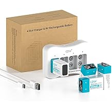 Rechargeable 9V Batteries - High-Performance Lithium-ion Battery 4 Pack with 4-Bay Speed Charger - Leak-Proof Ultra Long-Lasting 8.7 Volt 1300x Cycle Times with a 10-Year Shelf Life