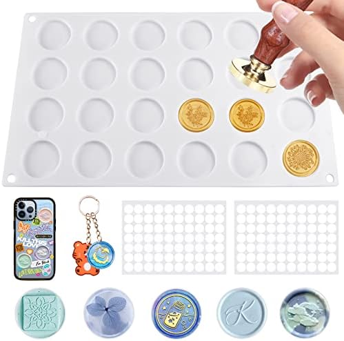 Silicone Mat for Wax Seal Stamp, Gvoo 24-Cavity Wax Sealing Pad with 140 PCS Removable Double-Sided Adhesive Dots for DIY Craft Adhesive Sealing Wax Stamp