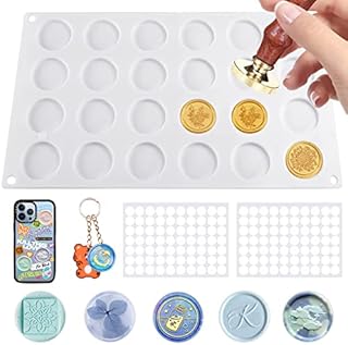 Silicone Mat for Wax Seal Stamp, Gvoo 24-Cavity Wax Sealing Pad with 140 PCS Removable Double-Sided Adhesive Dots for DIY Craft Adhesive Sealing Wax Stamp