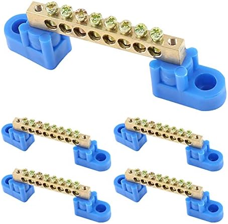 Uenhoy 5 Pcs Terminal Bus Bar 8 Positions Brass Wire Screw Terminal Grounding Strip Bus Bar Block Terminal Block - Blue