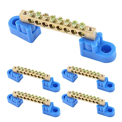 Uenhoy 5 Pcs Terminal Bus Bar 8 Positions Brass Wire Screw Terminal Grounding Strip Bus Bar Block Terminal Block - Blue #TOP14