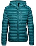 wantdo Women's Packable Down Jacket Lightweight Puffer Jacket Hooded Winter Coat Teal Blue Medium