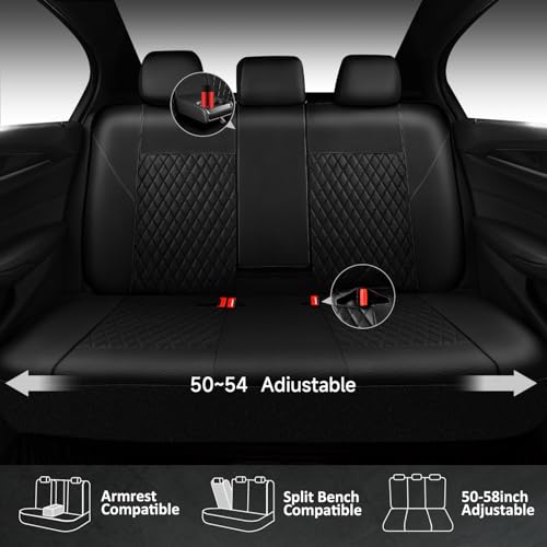 Image of CAR PASS Quilting Faux Leather Seat Covers Full Set, Waterproof Deluxe Premium Seat Cover with 5mm Composite Sponge Inside, Airbag Compatible Auto Seat Cover Universal Fit for 95% Sedan SUV Van, Black