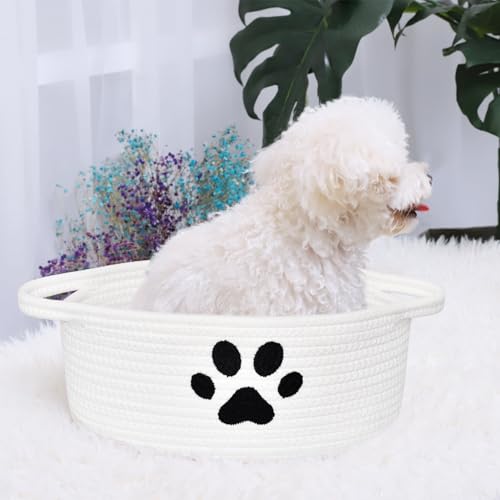 Image of Small Woven Basket with Gift Bag, Cute Dog Paw Baskets for Gifts Empty, Decorative Rope Woven Nursery Storage Dog Toy Basket for Easter, Baby Shower, 12 inch x 8 inch x 5 inch