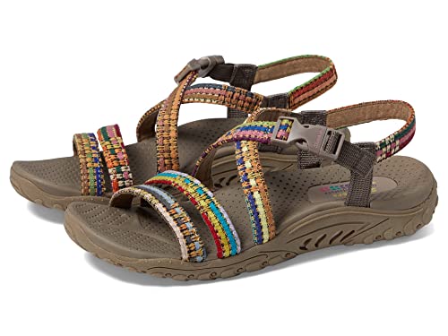 Skechers Damskie sandały Reggae – Sew Me – Boho, tkane z paskiem, Taupe Multi, 39 EU