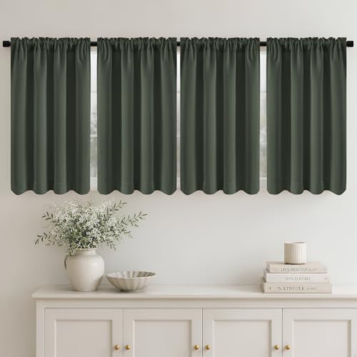Image of MIULEE 4 Panels Short 45 Inch Blackout Kitchen Window Curtain Dark Mallard
