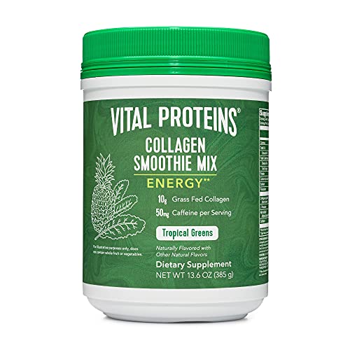 Vital Proteins Tropical Greens Energy Smoothie Mix, 10g of Collagen Peptides, 50mg of Caffeine, 200mg of L-Theanine, Culinary Grade Matcha, Alpha GPC - Tropical Greens, 13.6 oz