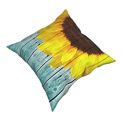 Aiboluo Sunflower Rustic Yellow Teal Floral Flower On Country Wooden Plank Decorative Throw Pillow Covers 18X18 Inch Cushion Pillowcase For Outdoor #TOP1
