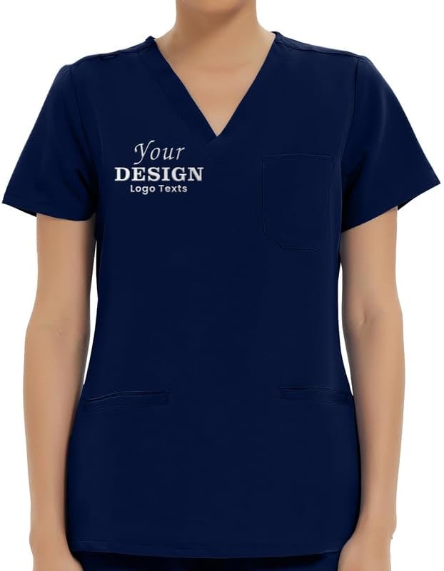 Kitmaz Custom Medical Scrub Tops for Women - Soft Stretch V-Neck Nurse Shirts with 3 Pockets