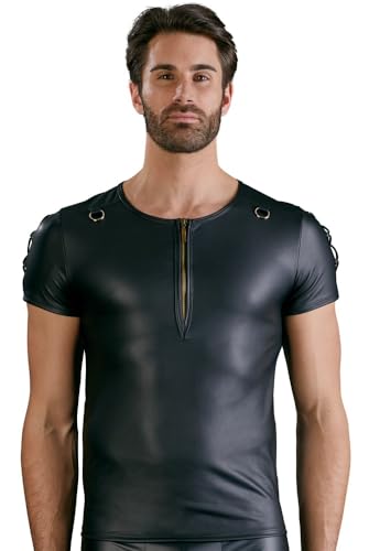 Shirt im schwarzen Mattlook mit kurzem Reißverschluss
